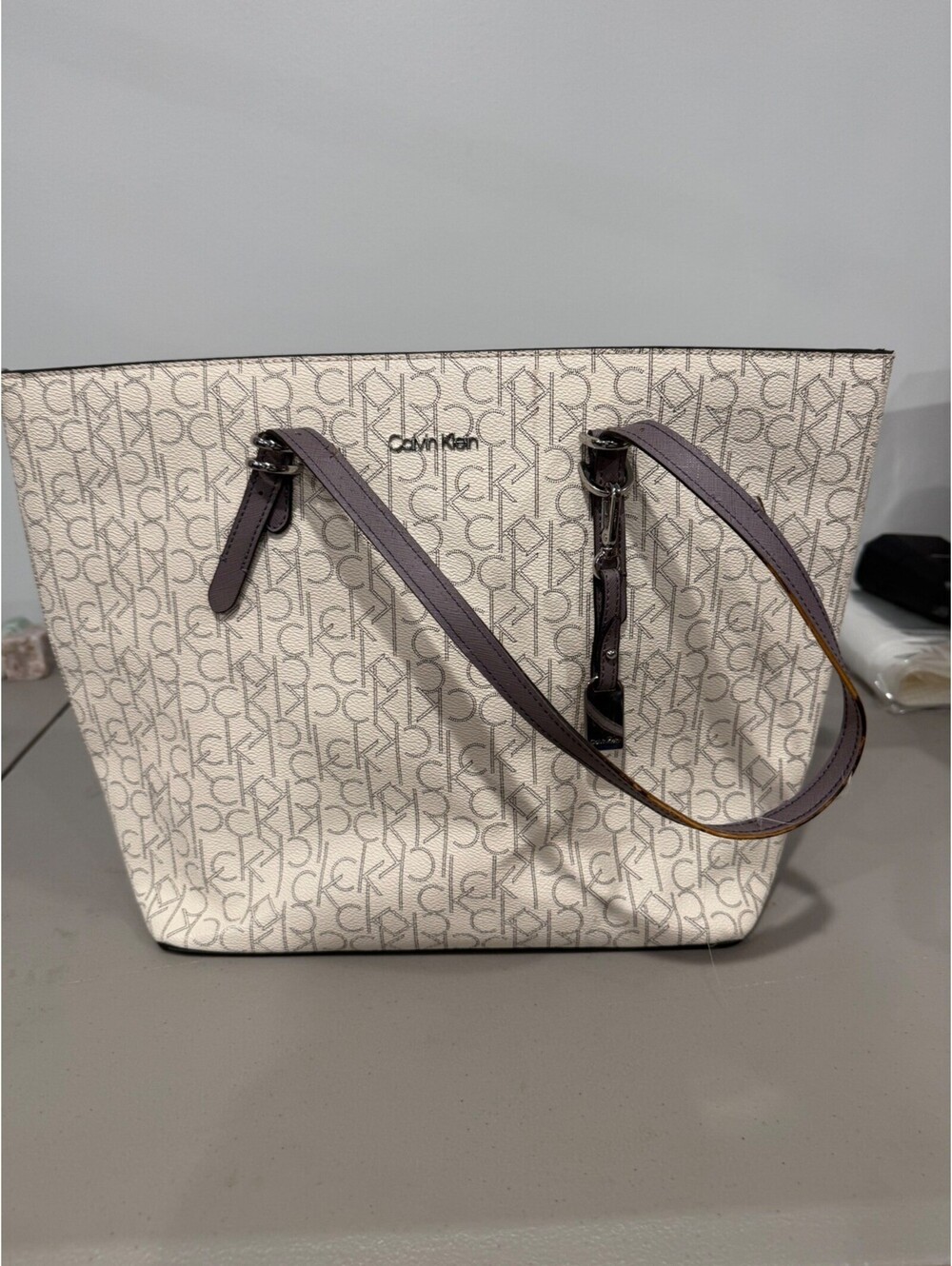 Calvin Klein CK Logo Tote Bag Beige Brown